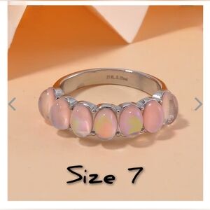 Beautiful Pink Opal 7 stone ring, Stainless Steel, Sz.7 (also in white)